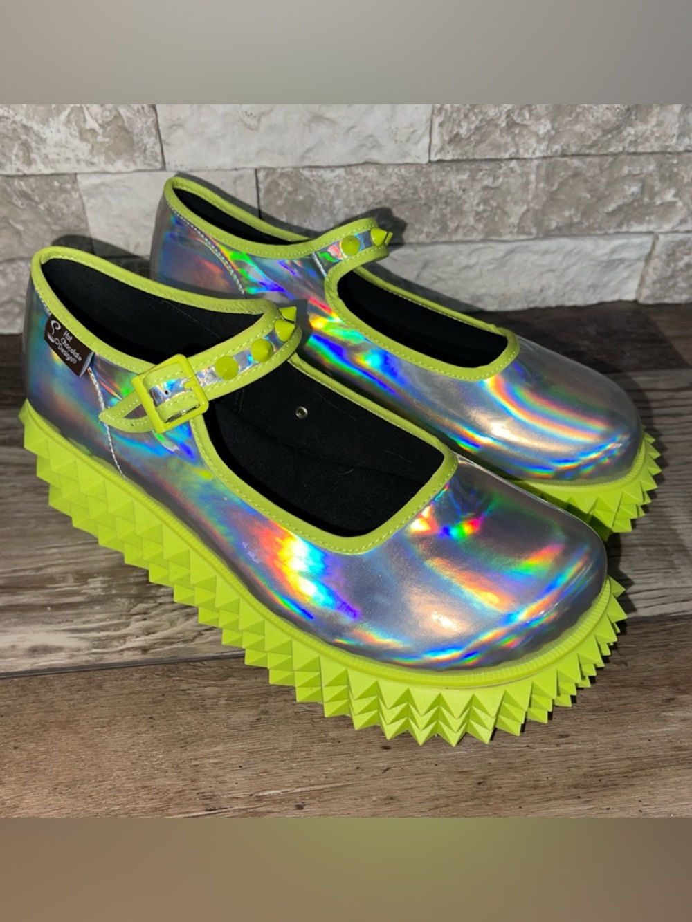 Chocolaticas Rave Women's Mary Jane Platform Neon Party Shoes Reflective - Picture 2 of 5